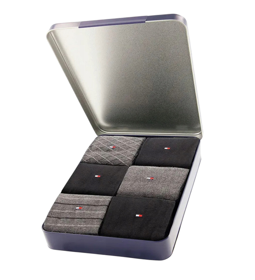 Tommy Hilfiger TH MEN SOCK 6P TIN GIFTBOX BIRDEY DARK GREY MELANGE 701235373 003 39-42