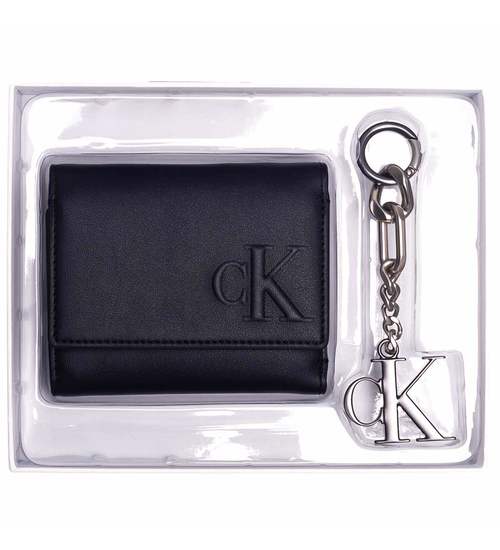 CALVIN KLEIN SET DAMEN GELDBÖRSE + SCHLÜSSELANHÄNGER GESCHENK TRIFOLD+HARDWARE KEYFOB BLACK K60K610150 BDS