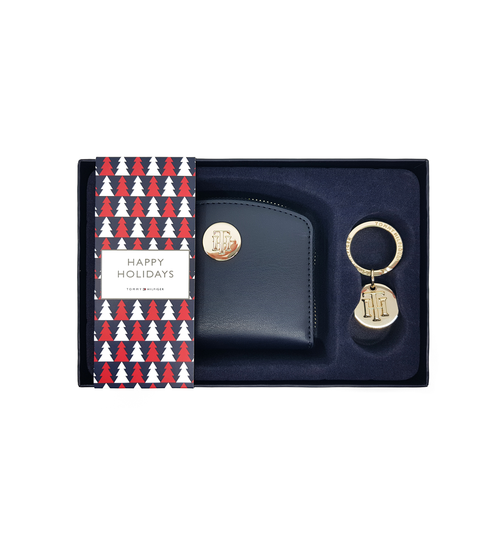TOMMY HILFIGER GIFTBOX GELDBÖRSE + SCHLÜSSELANHÄNGER GESCHENK TH CHIC MED WALLET AND CHARM GP MARINEBLAU AW0AW14008 DW6