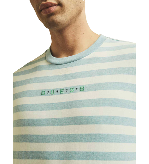 GUESS HERREN T-SHIRT GO SS LOGO STRIPE TEE WHITE-BLAU M1GI12RAGP0 S7H1