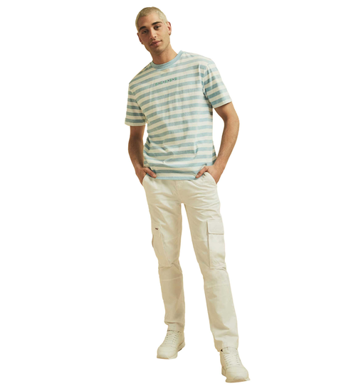 GUESS HERREN T-SHIRT GO SS LOGO STRIPE TEE WHITE-BLAU M1GI12RAGP0 S7H1